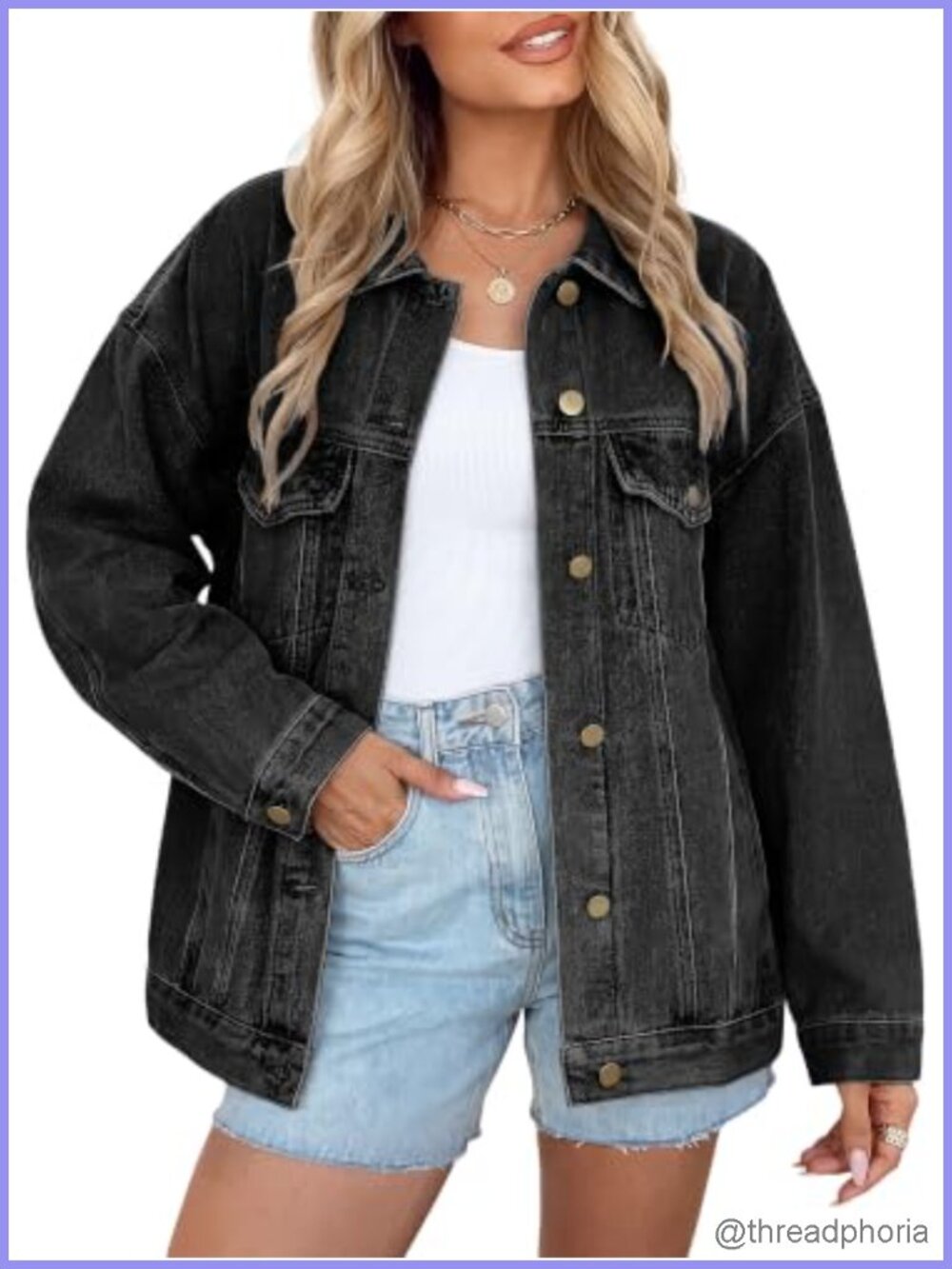 Oversized Button Down Denim Jacket Loose Fit Boyfriend Style